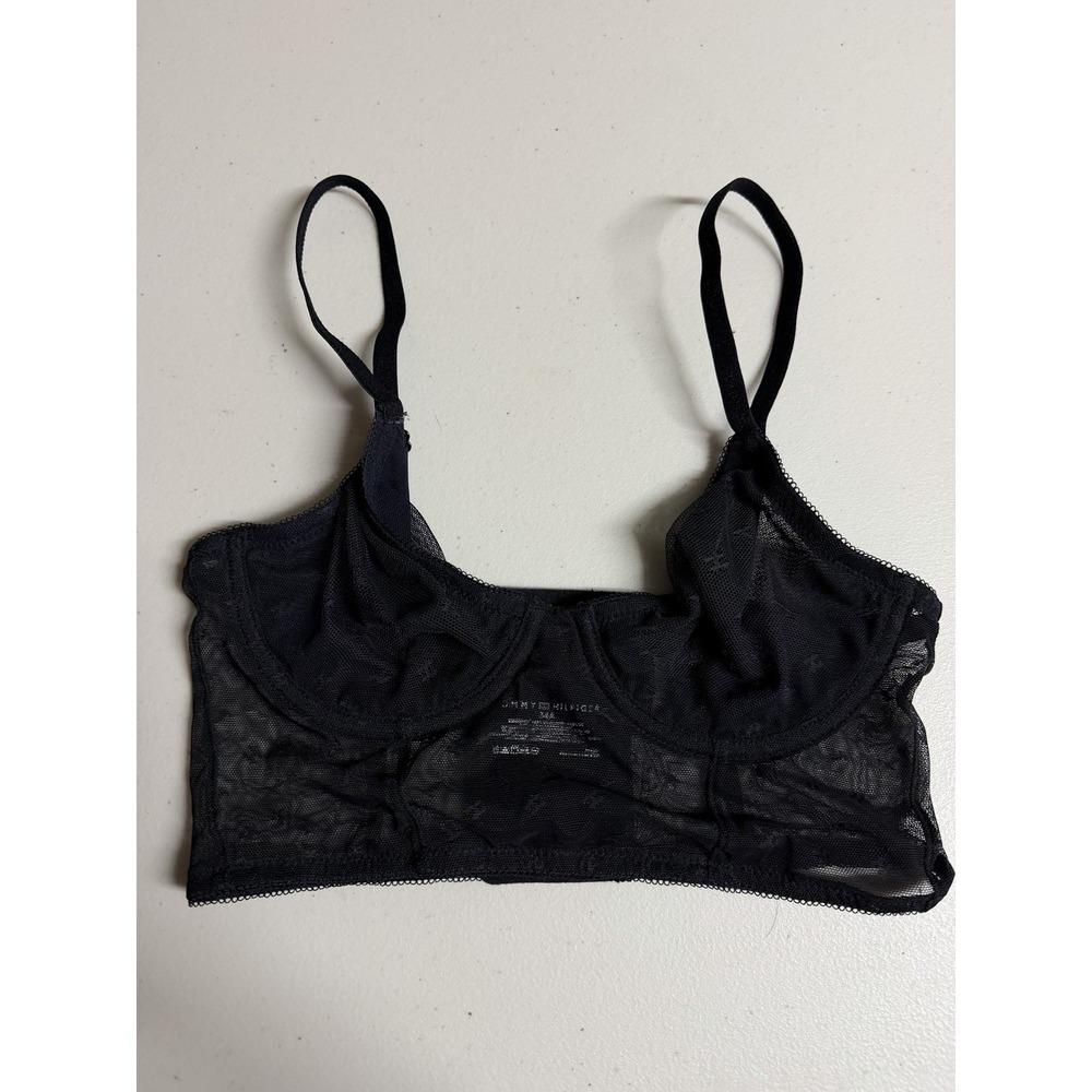 Tommy Hilfiger‎ Monogram Sheer T H Lace Black Y2K Bra 34A Festival